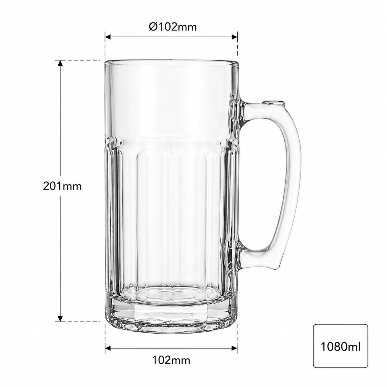 Large 1080 ml glass beer mug