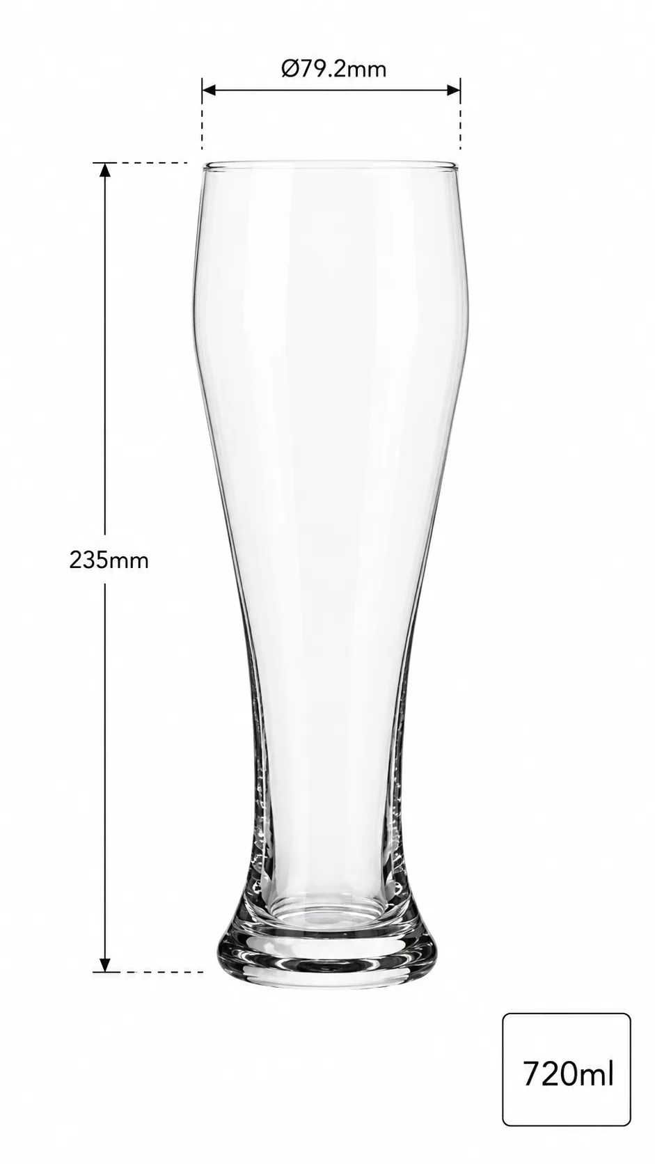 Tall Pilsner-style 720 ml glass beer glass