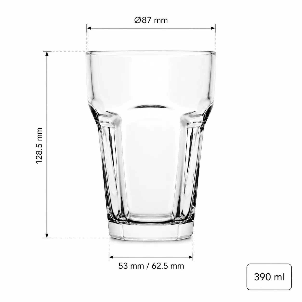Large faceted 390 ml whiskey glass