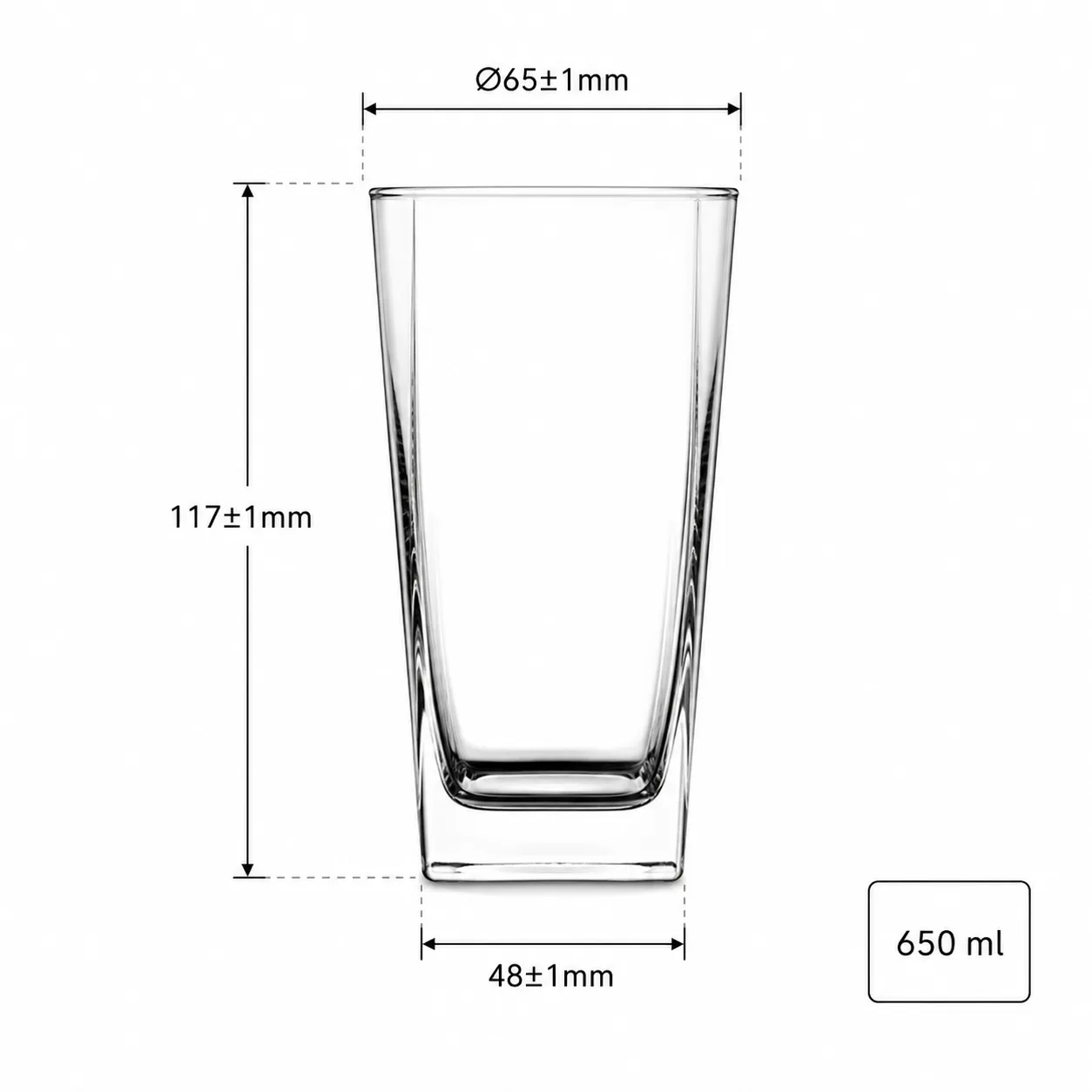 Tall square 650 ml glass