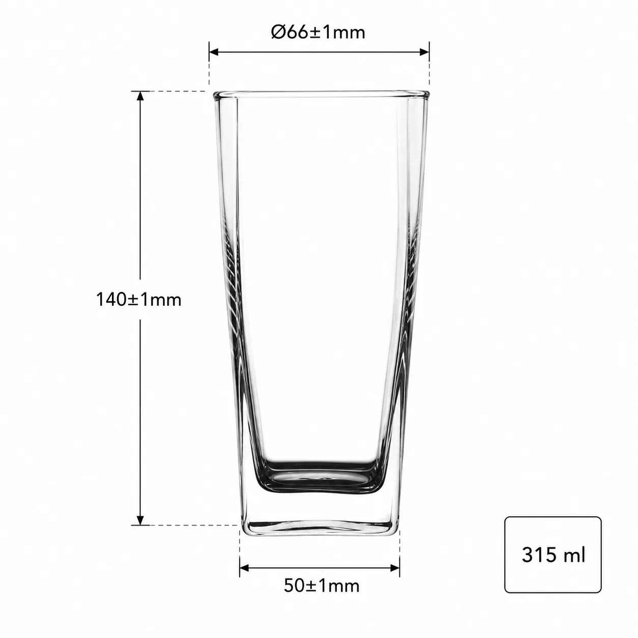 Tall square 315 ml glass