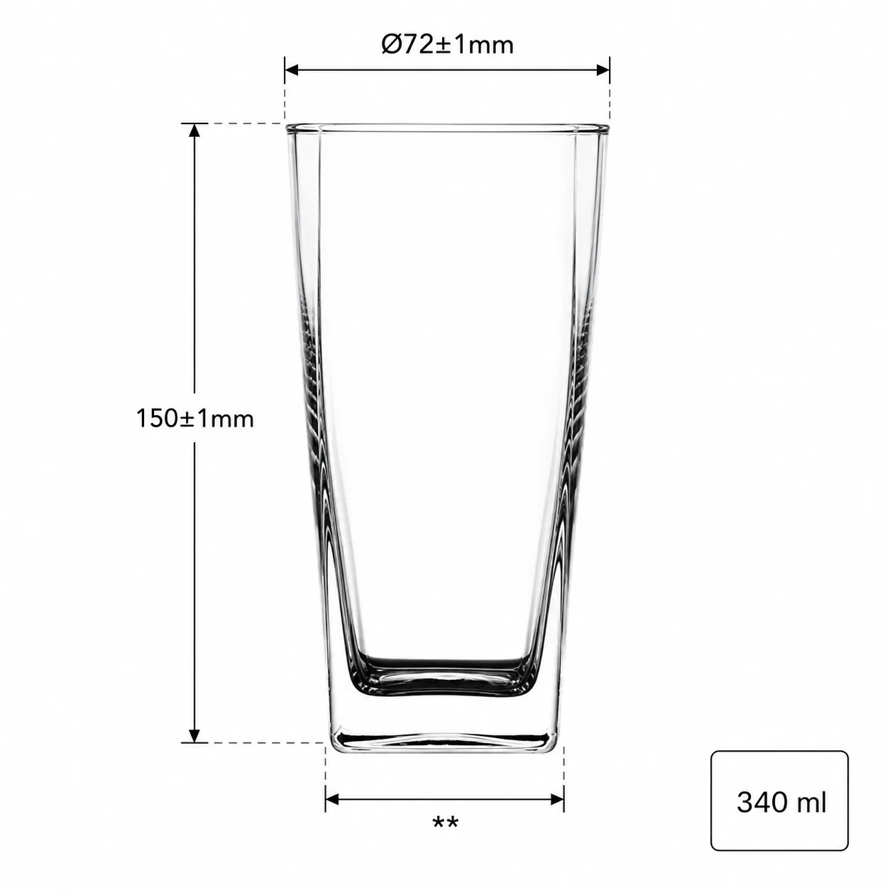 Tall square 340 ml glass