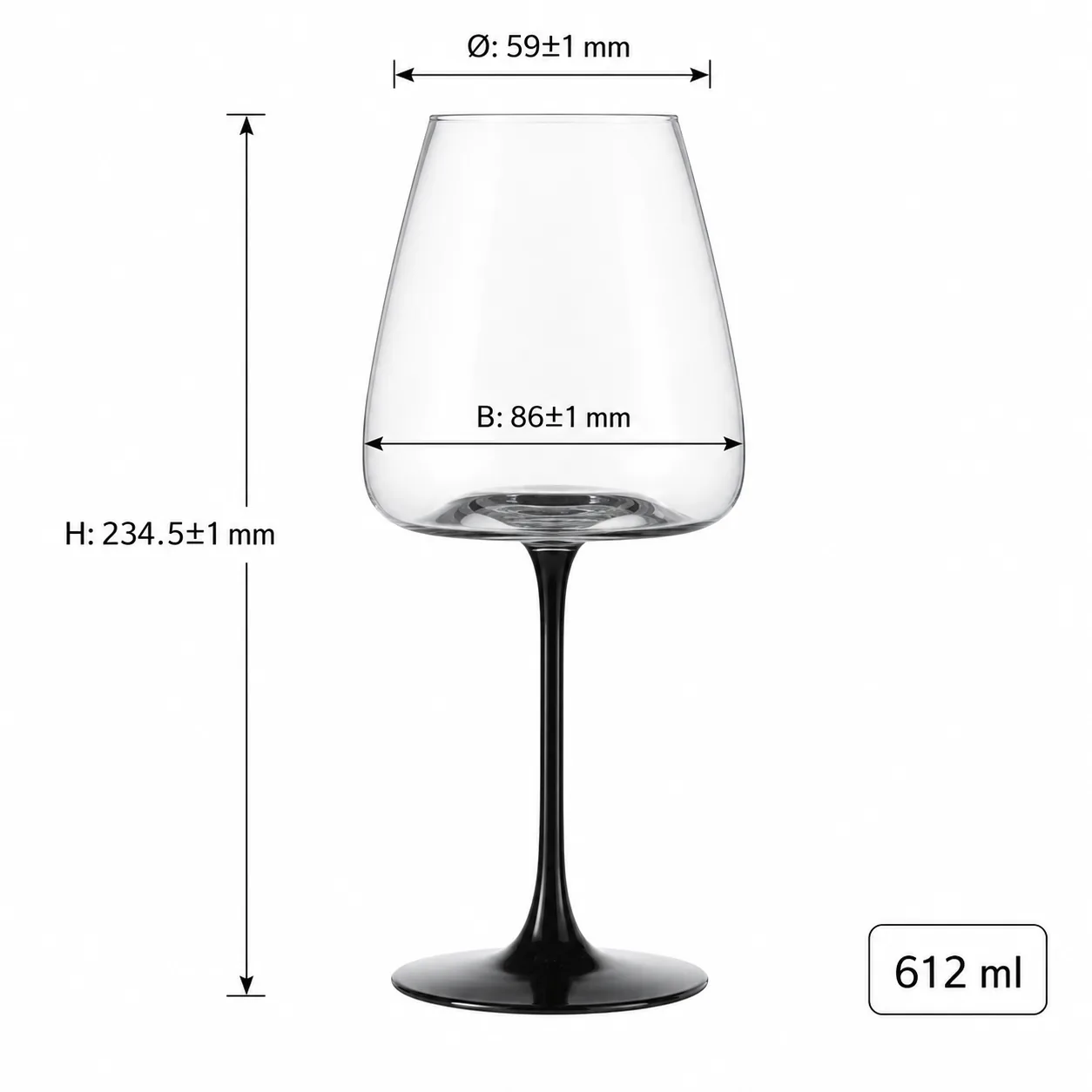 Black stem 612 ml wine glass