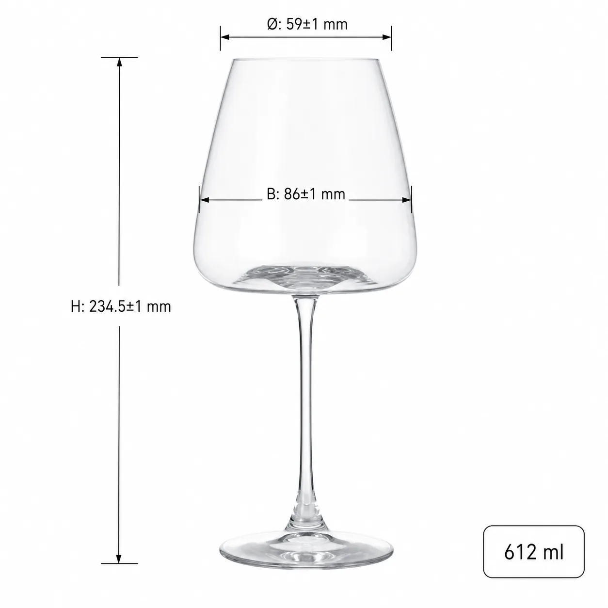 Clear stem 612 ml wine glass