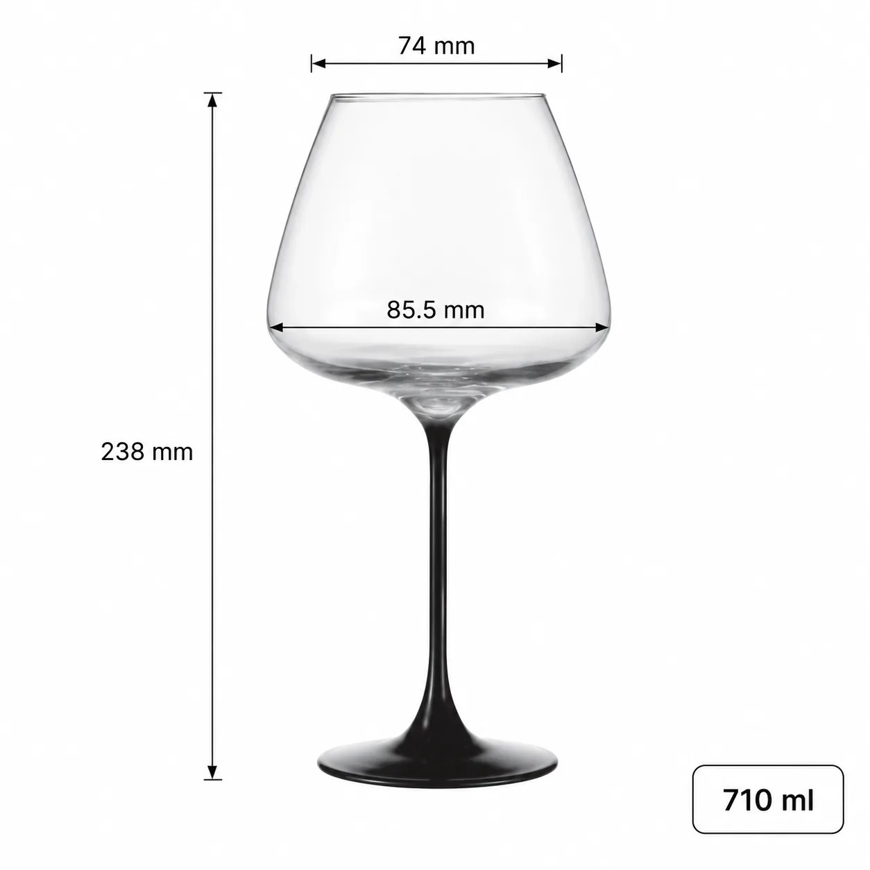 Black stem 710 ml Burgundy wine glass