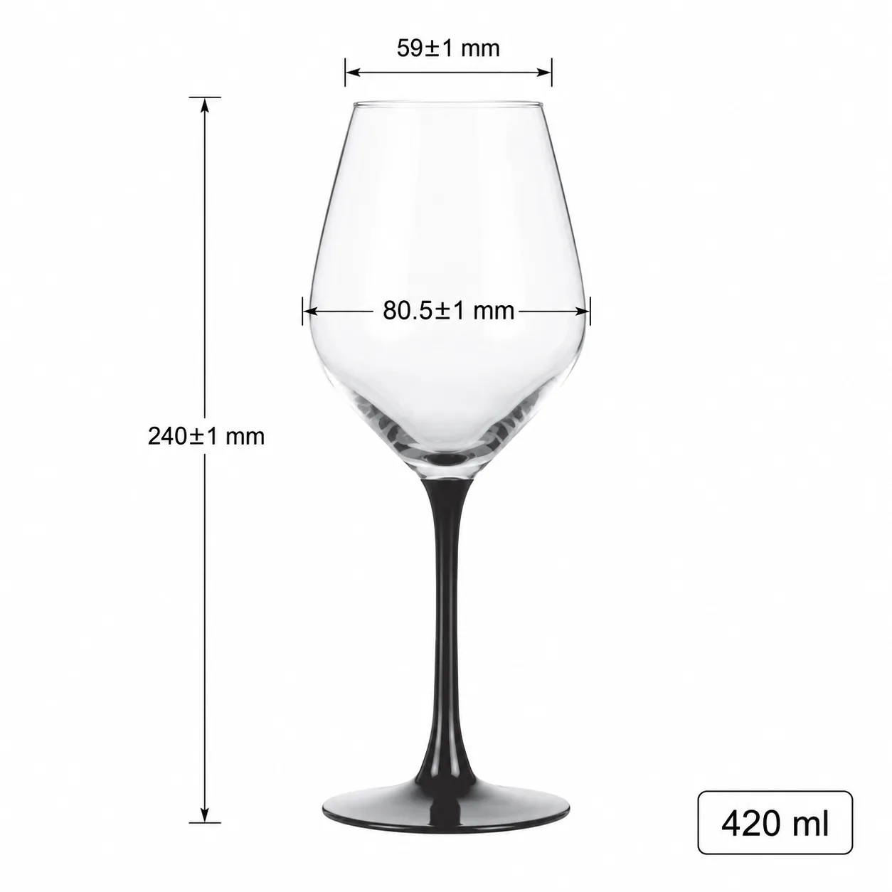 Black stem 420 ml wine glass