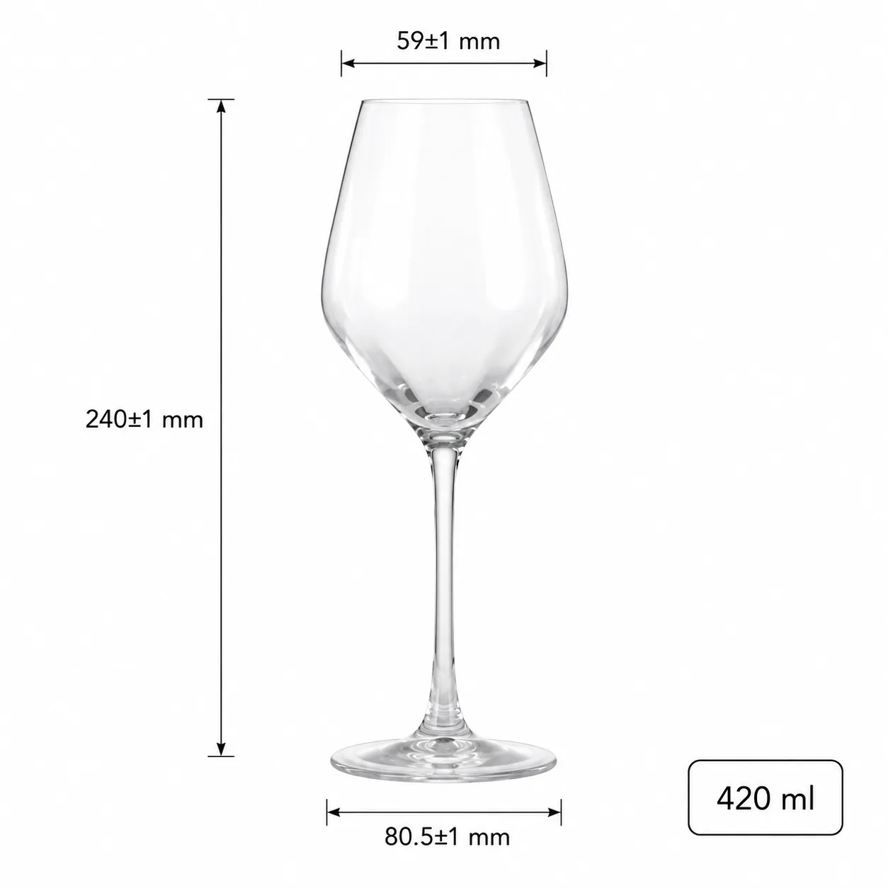 Clear stem 420 ml wine glass