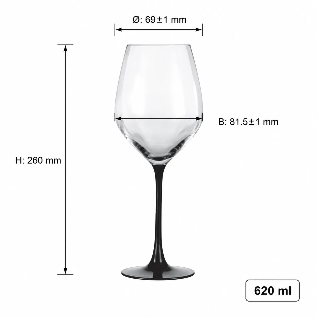 Black stem tall 620 ml wine glass