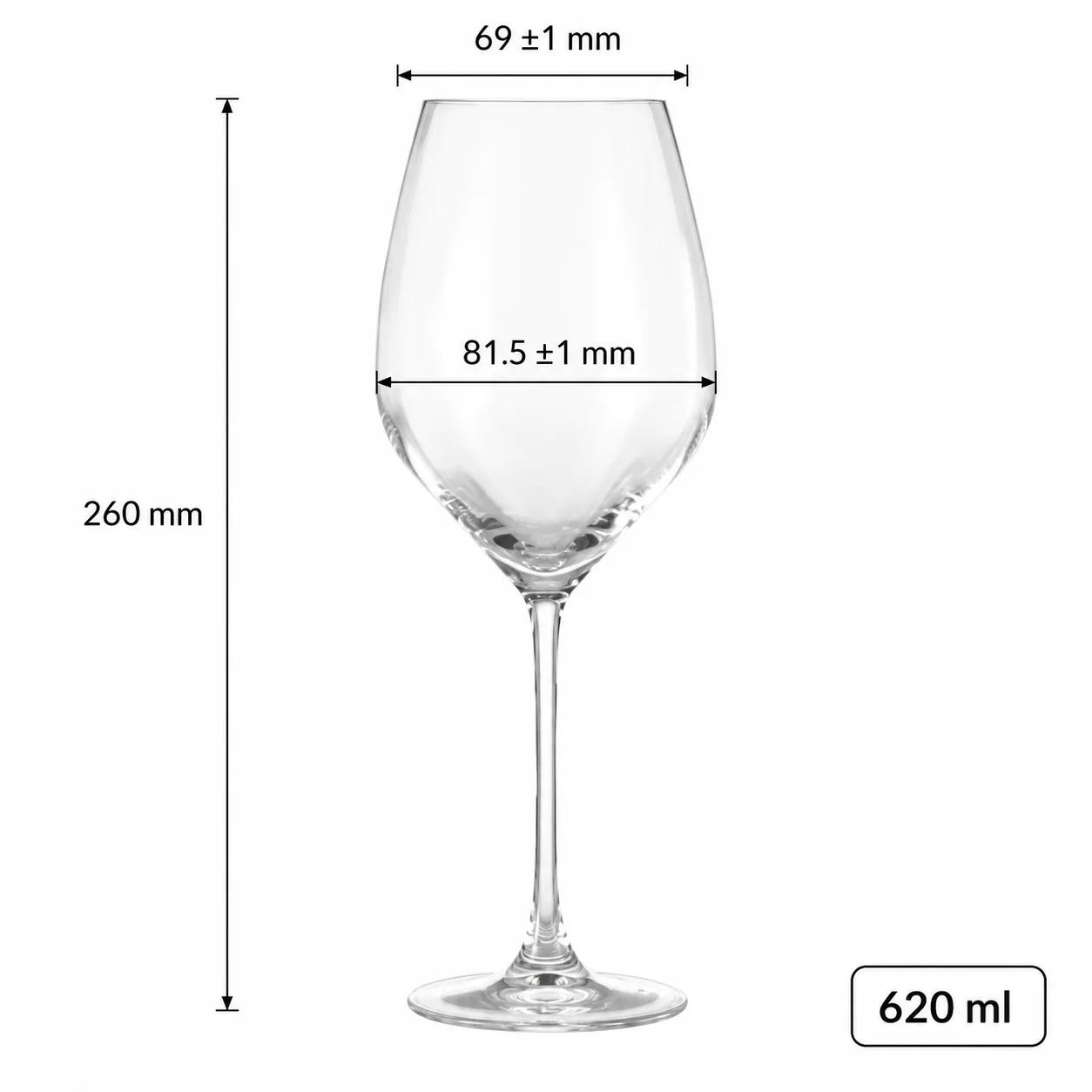 Clear stem tall 620 ml wine glass
