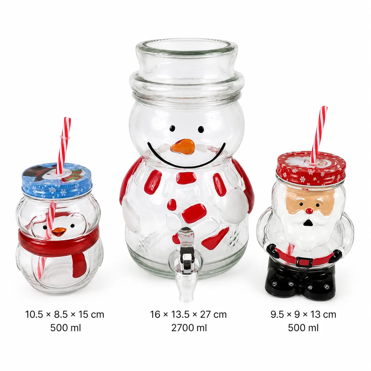 Christmas snowman and Santa glass dispenser set
