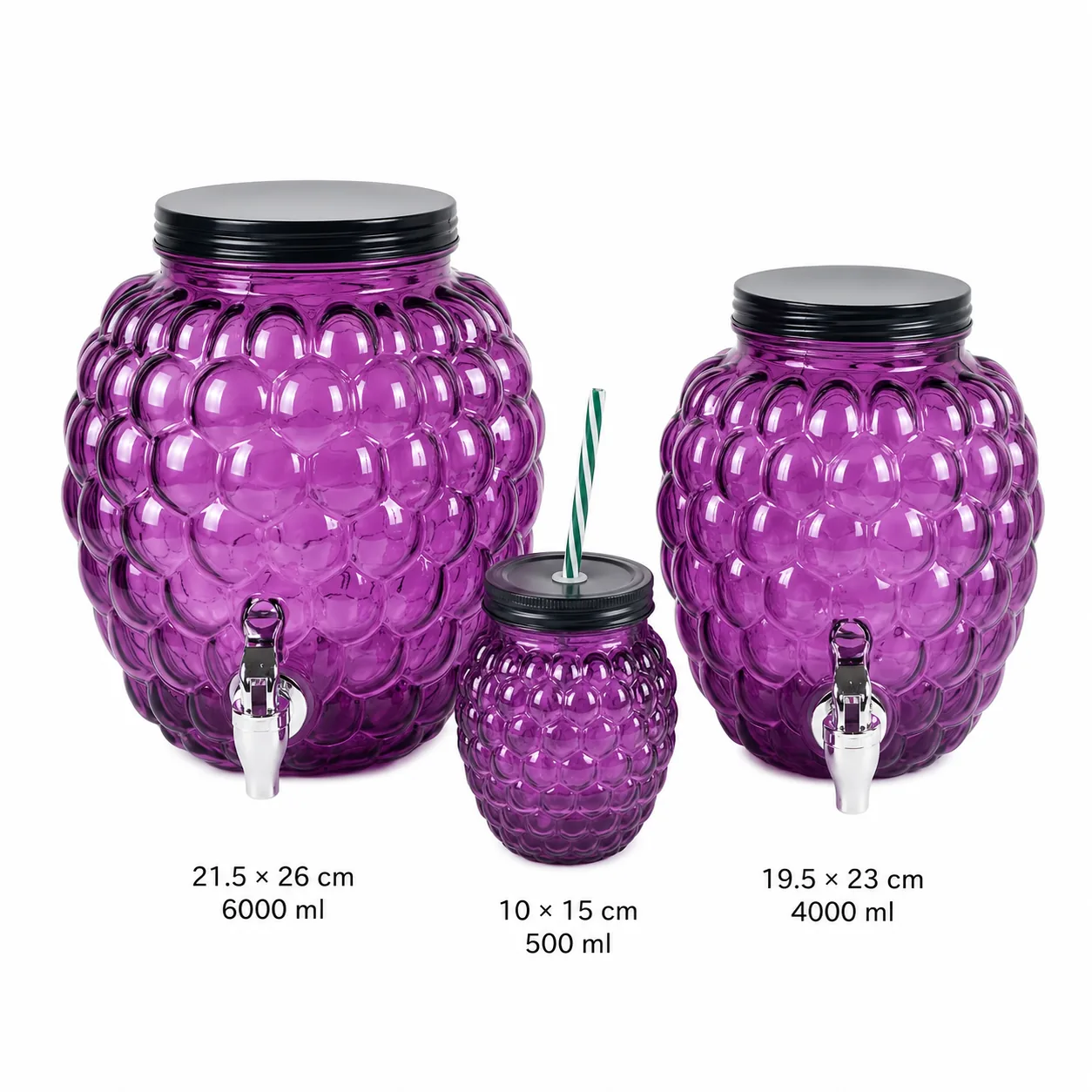 Purple grape embossed glass dispenser set