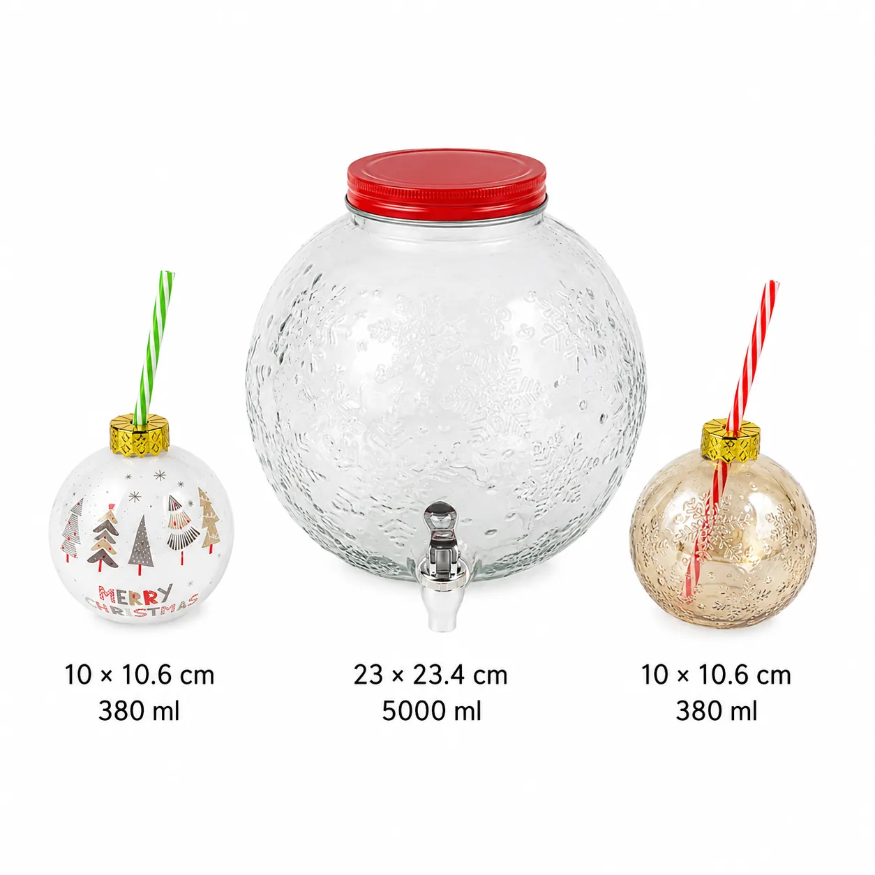 Christmas ball glass dispenser and straw cup set