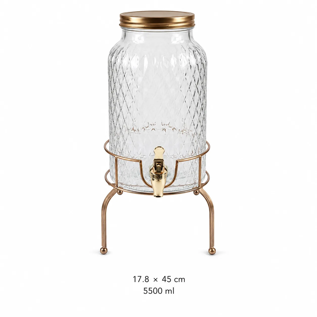 Diamond pattern glass dispenser with metal stand