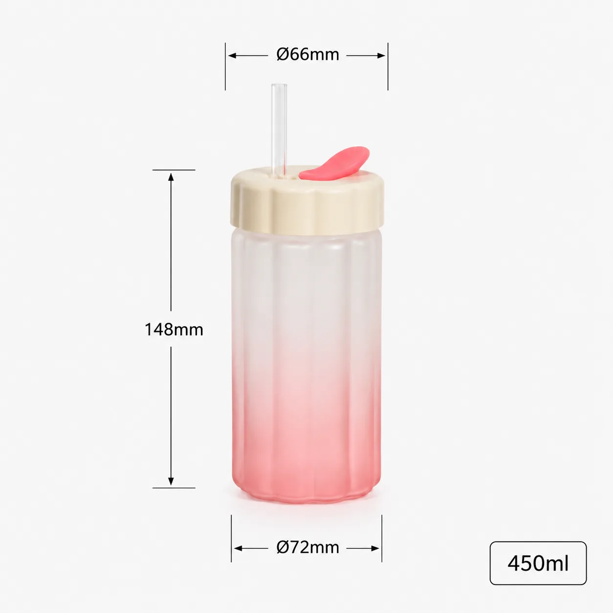 Gradient 450 ml borosilicate glass cup with straw