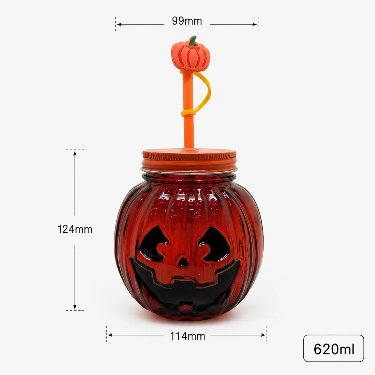 Pumpkin 620 ml glass cup with straw