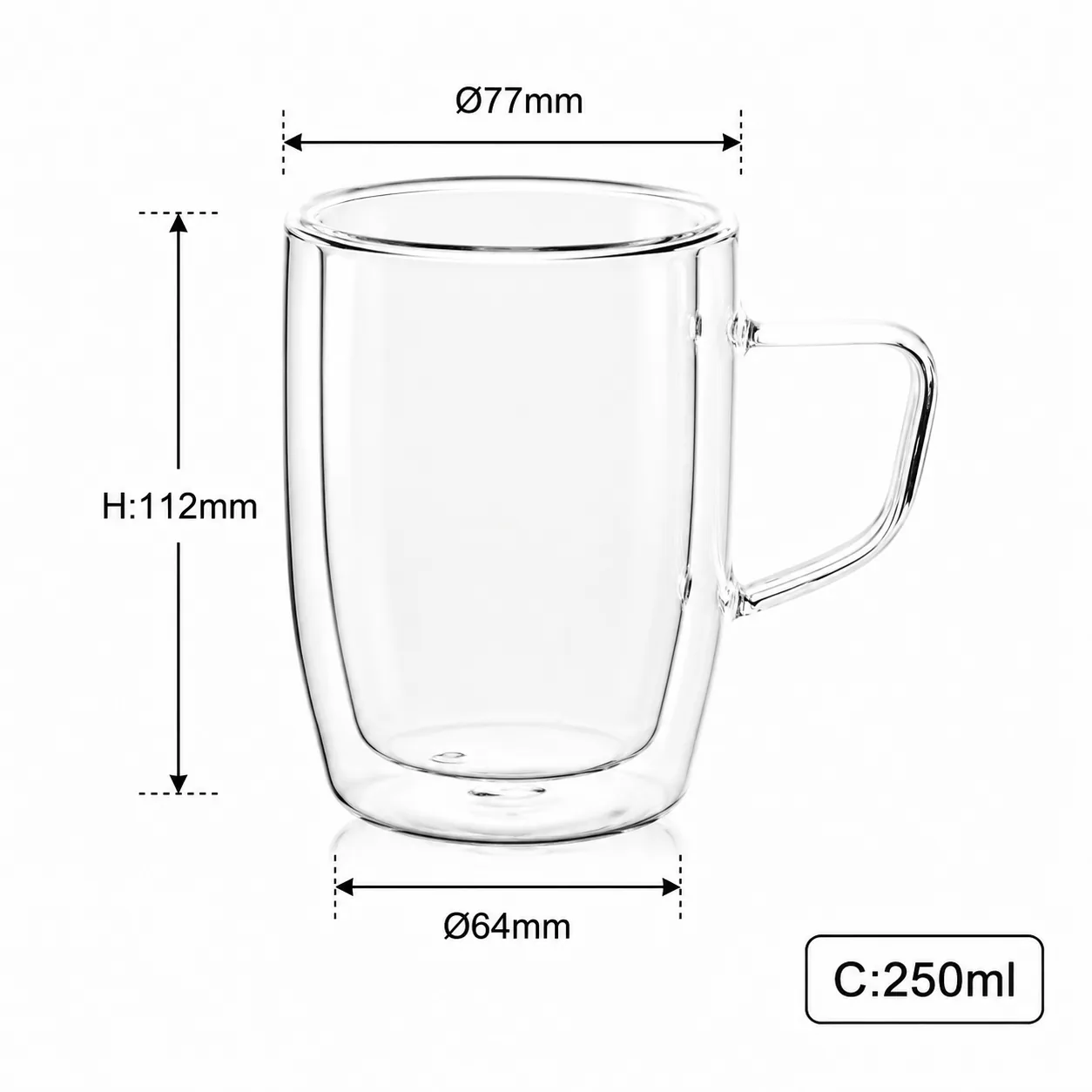 Double wall 250 ml glass mug