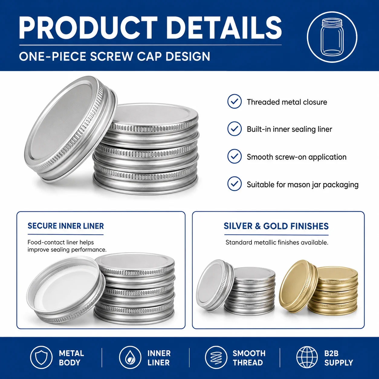 Mason jar screw cap product details