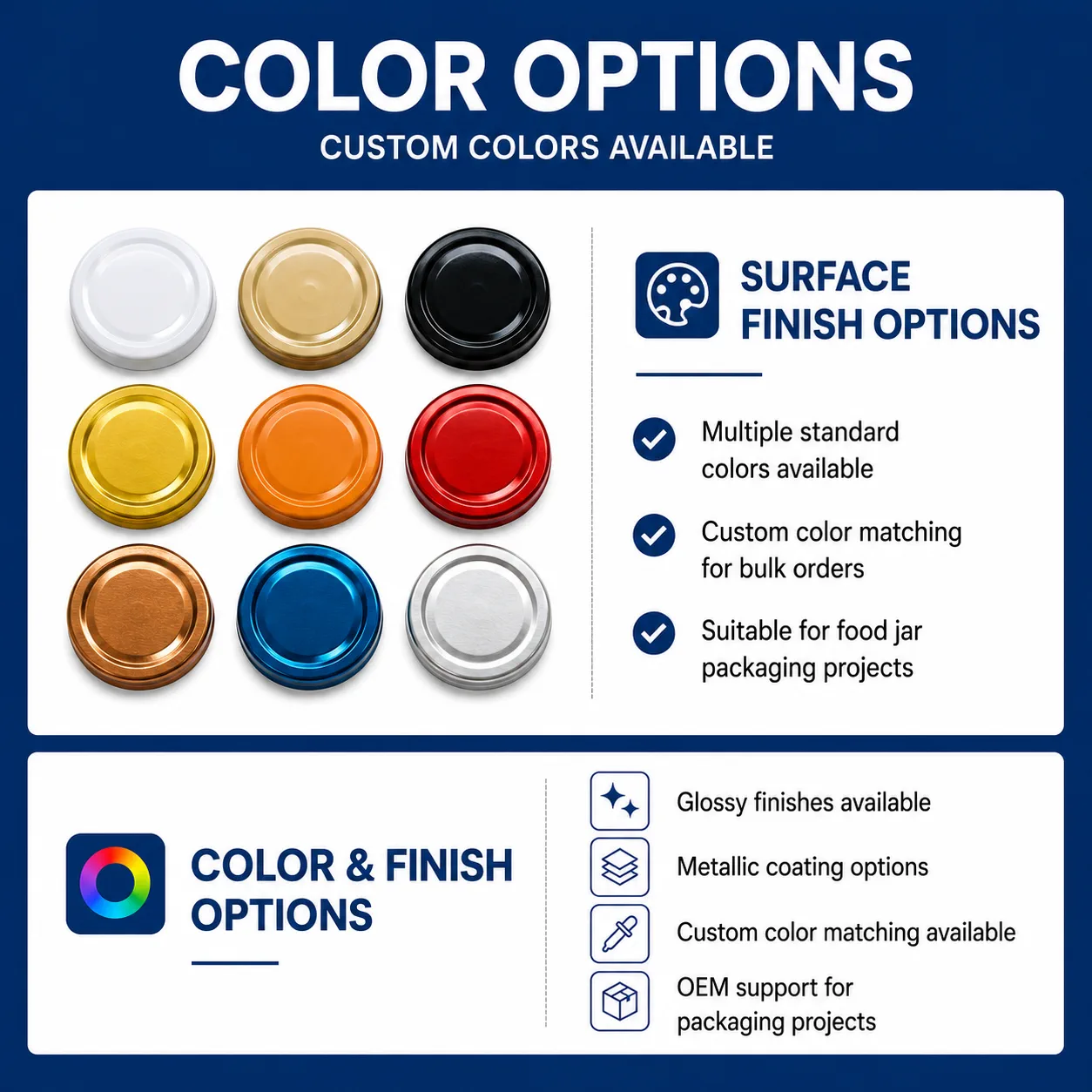 Standard twist-off lid color options