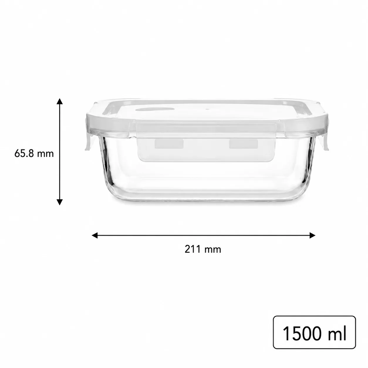Large rectangular 1500 ml glass food storage container with locking lid