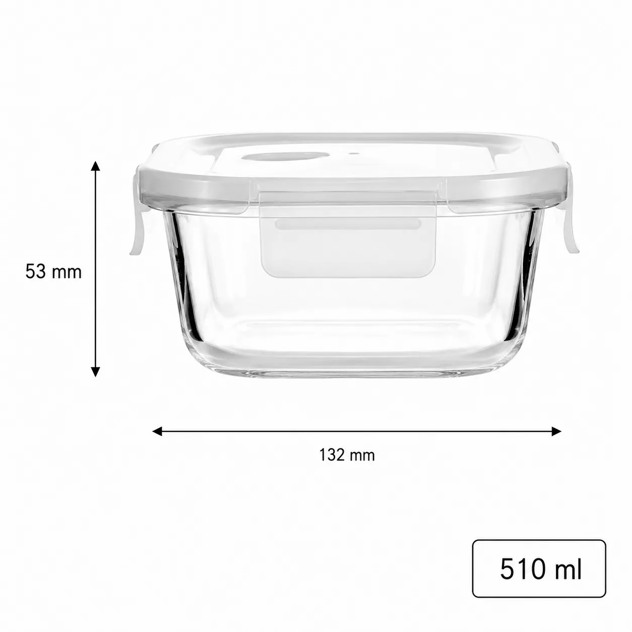 Rectangular 510 ml glass food storage container with locking lid