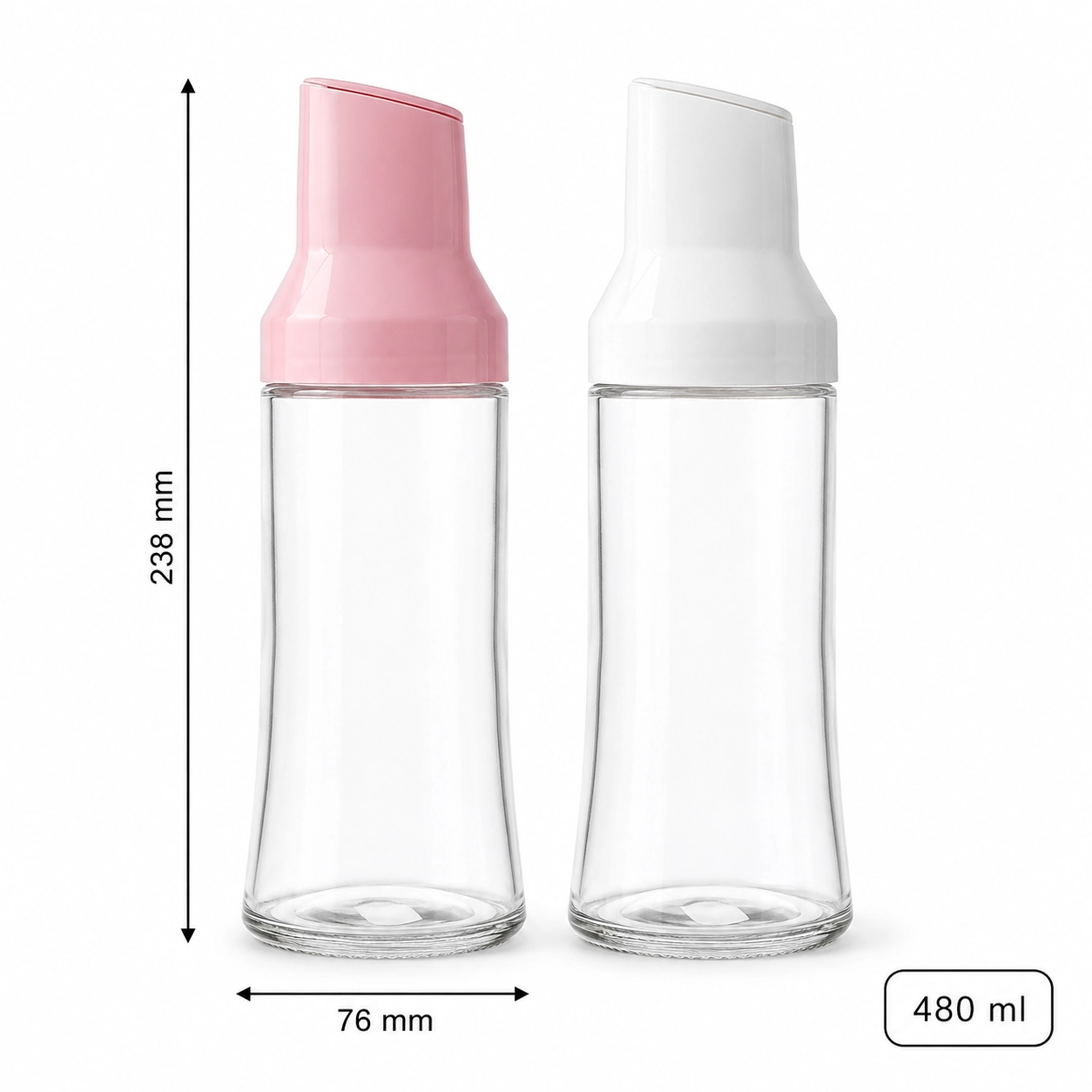 Pink and white top 480 ml clear glass oil dispenser set