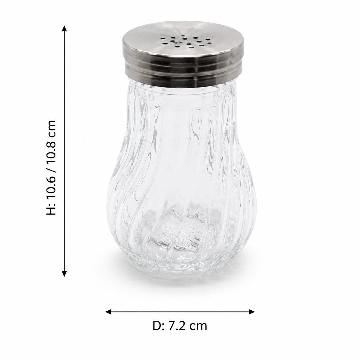 Bulb-shaped textured glass salt shaker with perforated stainless steel lid
