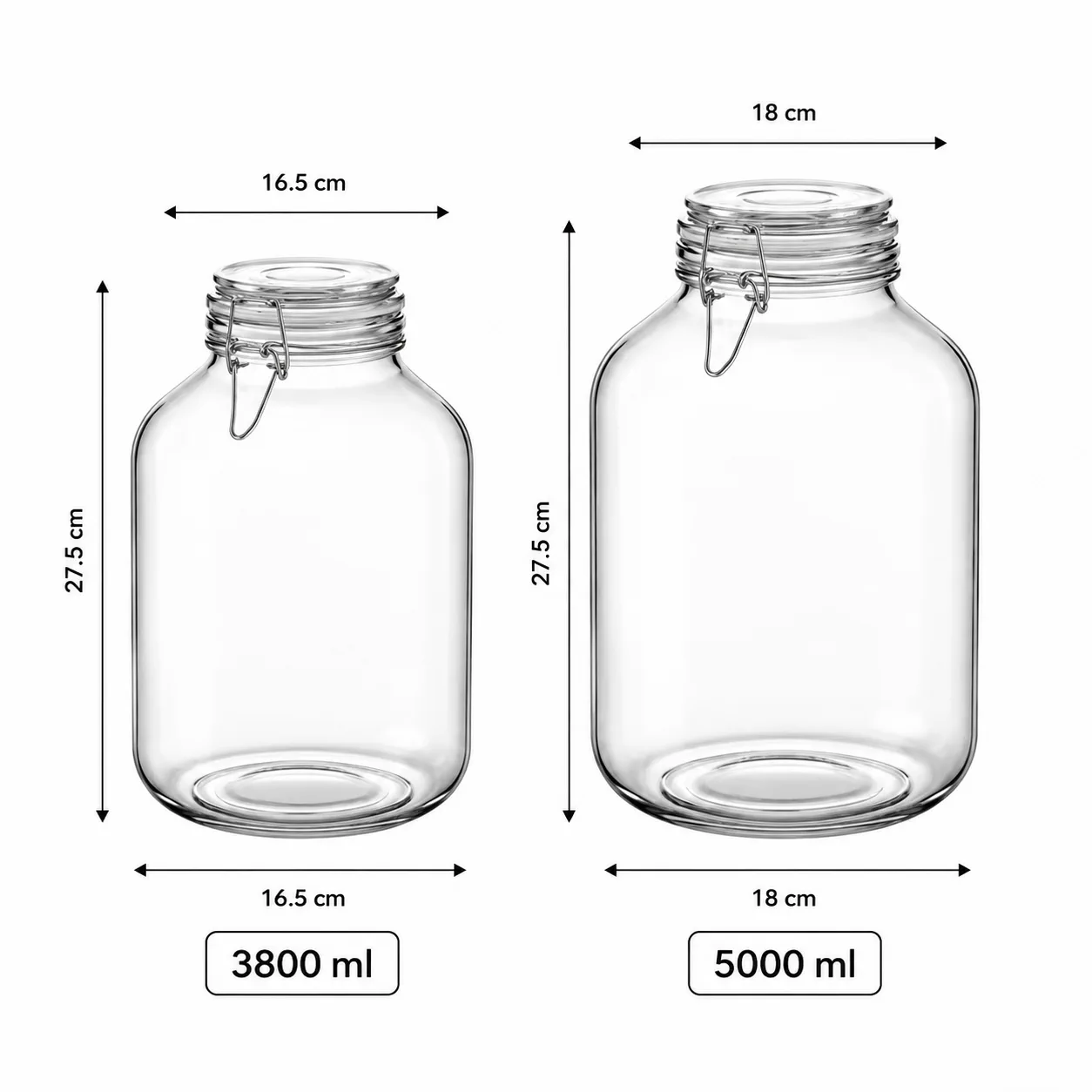Extra large round clamp glass storage jars set in 3800 and 5000 ml sizes