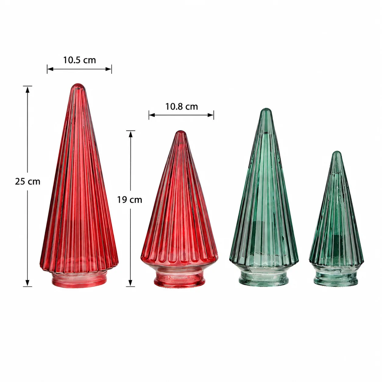 Large and small ribbed Christmas tree glass jar set