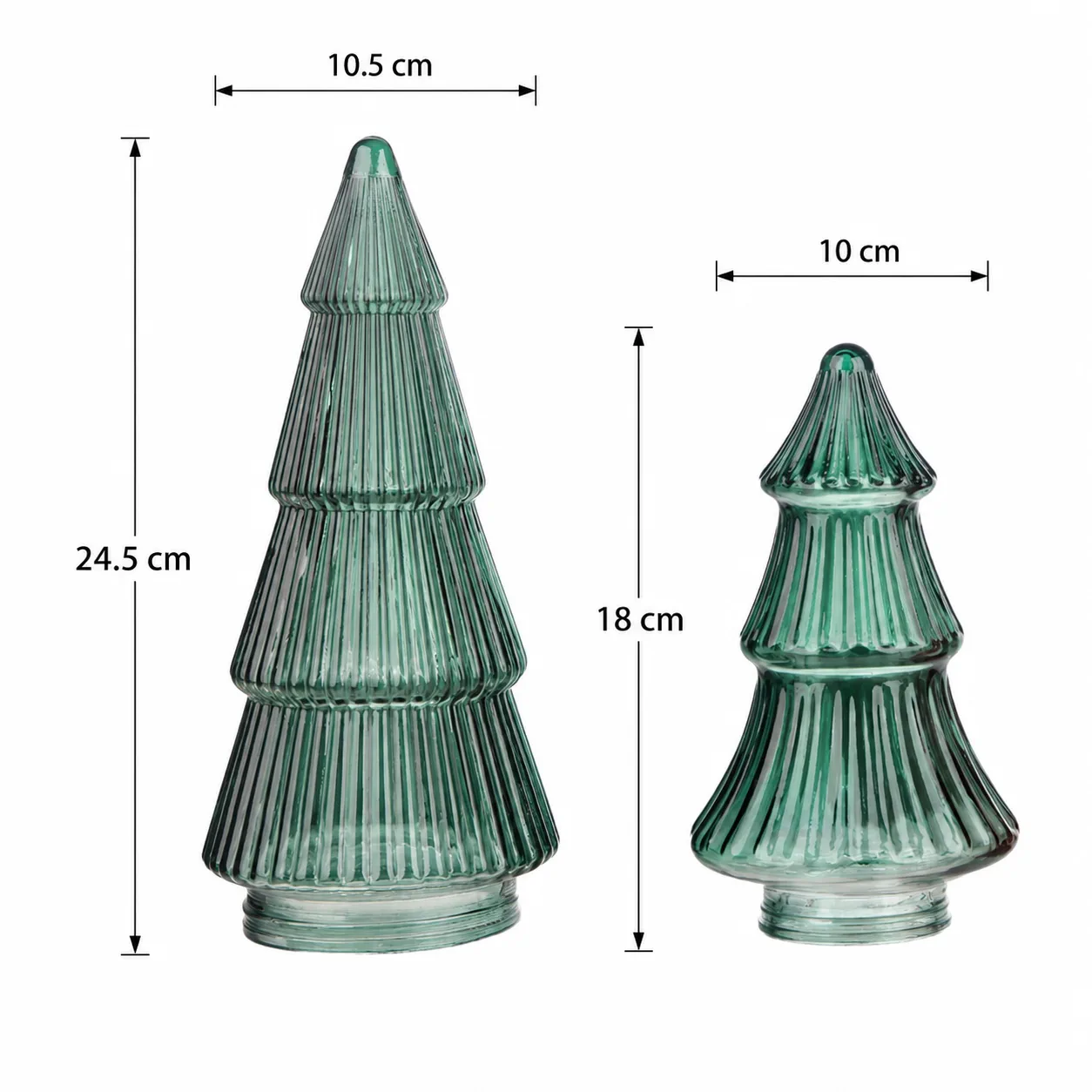 Large and small green Christmas tree glass jar set