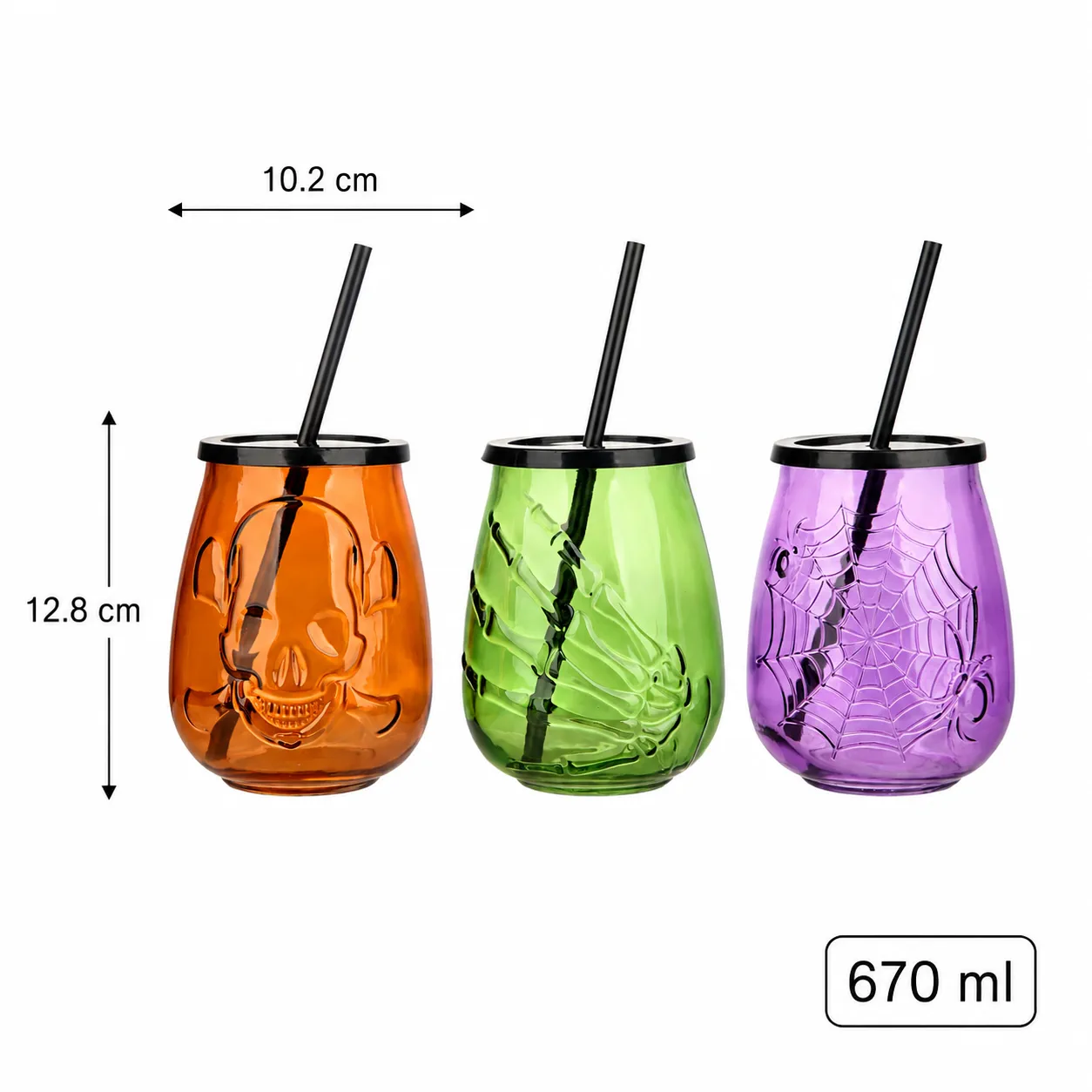 Skull 670 ml glass straw cup set