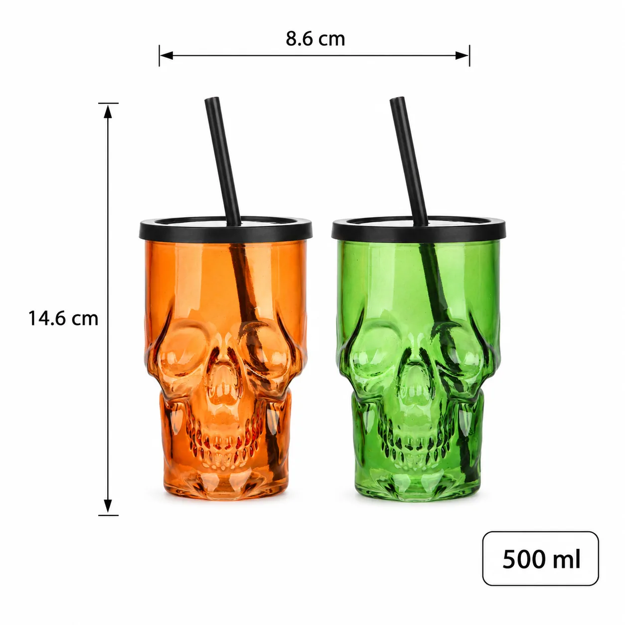 Skull 500 ml glass tumbler set